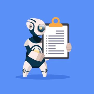 Robot Hold Document Folder On Blue Background Concept Modern Artificial Stock Illustration
