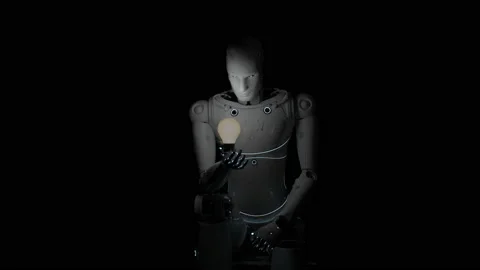 Robot hold light bulb Video stock 136207838