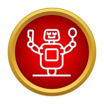 Robot holding barber tools in a red circle with golden border Stock Illustration
