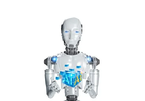 Robot holding cubic AI Illustrazione stock