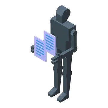 Robot holding document, artificial intelligence concept isometric icon Stock Illustration