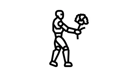 Robot holding a flower line icon animation Stock Footage 326121709