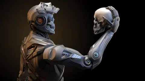 Robot holding human skull Stock Footage 251951189