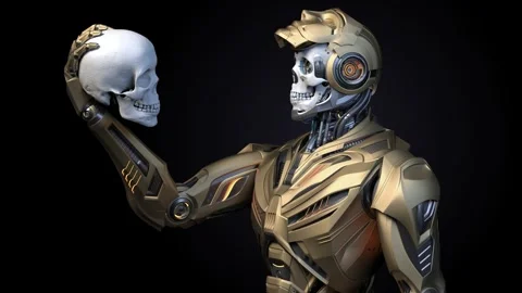 Robot holding human skull Video stock 251951216
