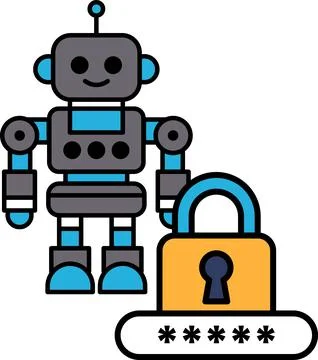 A robot is holding a key to a lock Stockillustratie
