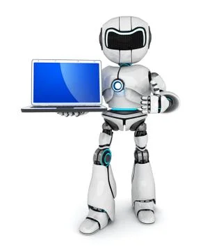 Robot holding a laptop (done in 3d) Stock Illustration