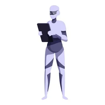 Robot holding tablet analyzing data futuristic technology concept 스톡 일러스트