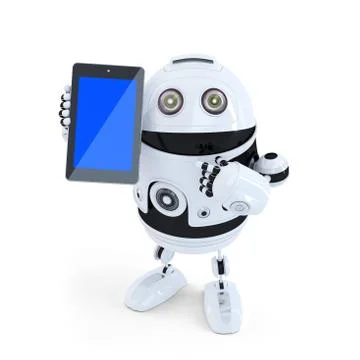 Robot Holding A Tablet. Isolated. Contains clipping path 스톡 일러스트