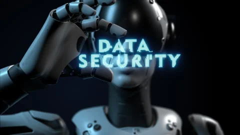 The robot holds the inscription "data security" in its hands Video stock 248495354