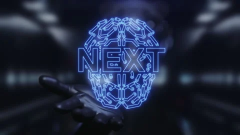 The robot holds out its hand showing the title "Next" Stock Footage 271622022