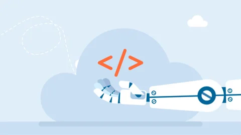 Robot holds programming icon in its hand. AI online assistance, machine learning Stock Footage 277160191