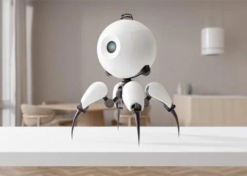 Robot at home. Artificial intelligence, digital technology. Robotics, sci-fi Illustrazione stock