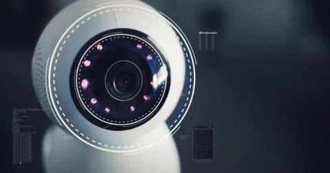 Robot home futuristic security camera scans the surroundings Stock Illustration