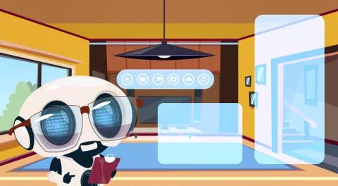 Robot Housekeeper Using Technology Of Smart Home Automation In Modern Living Illustrazione stock