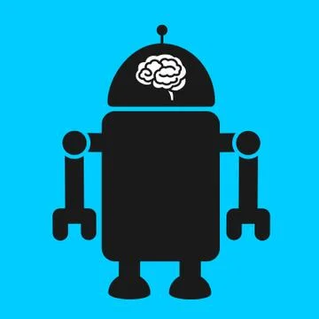 Robot with human brain as metaphor of artificial intelligence and superintell Illustrazione stock