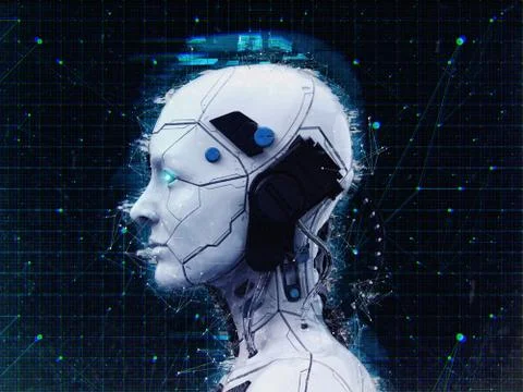 Robot Humanoid girl Artificial intelligence Background - 3d render Stock Illustration