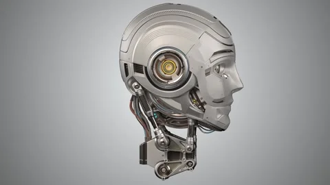 ROBOT HUMANOID HEAD TURNTABLE Video stock 253021109