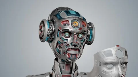 Robot HUMANOID UNMASKING CLOSE-UP Stock Footage 255945917
