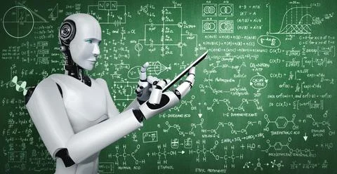 Robot humanoid use mobile phone or tablet for engineering science studying Stock Illustration