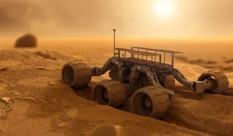 Robot of humans on Mars Stock Illustration
