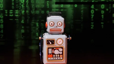 Robot hysteria matrix code rain distortion Stockbeeldmateriaal 90192573