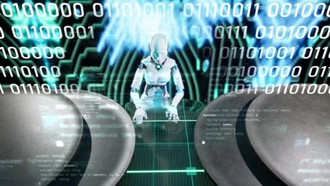 Robot a.i. artificial intelligence typing writing binary code programming so Stock-Footage 246682664