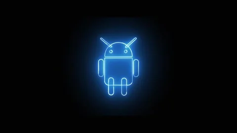 Robot icon animation with blue neon. Robot icon digital assistant symbol. R.. Stock Footage 337617824