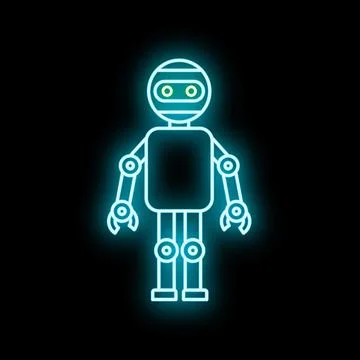 Robot icon glowing neon light outline representing automation Stock Illustration