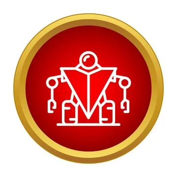 Robot icon on a red background with a gold border Stock Illustration