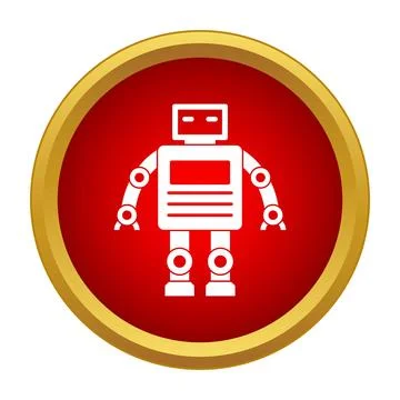 Robot icon on a red button symbolizing automation and future technology Illustrazione stock