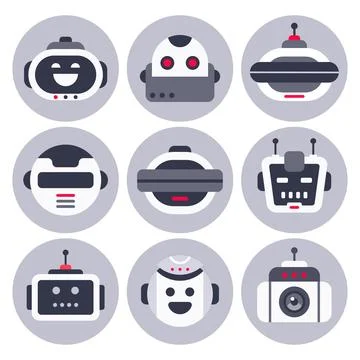 Robot icon. Robotic chatbot avatar, computer chat help bot robots and virtu.. Stock Illustration