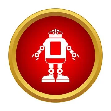 Robot icon standing on a red circle with gold border Illustrazione stock