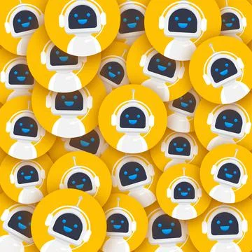 Robot icon sticker pattern. Bot sign design. Chatbot symbol concept. Voice Stock Illustration