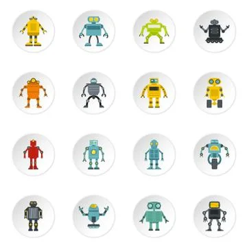 Robot icons set in flat style Stock Illustration