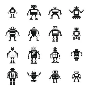 Robot icons set, simple style Stock Illustration