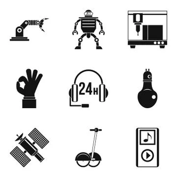 Robot icons set, simple style Illustrazione stock