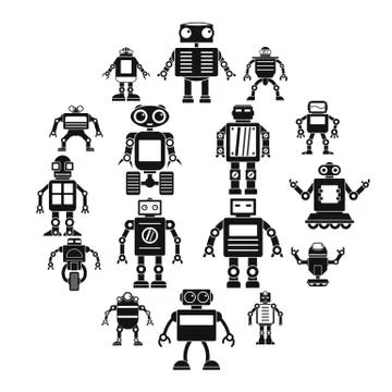 Robot icons set, simple style Stock Illustration