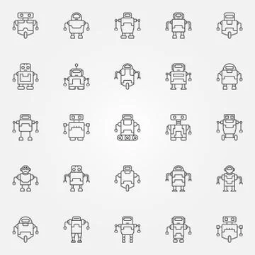 Robot icons set. Vector robots concept symbols or elements in th Illustrazione stock