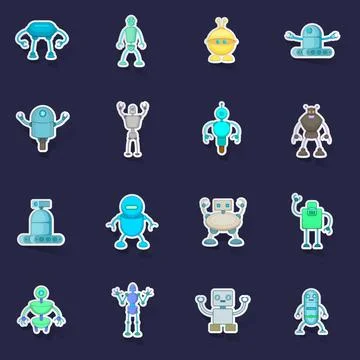Robot icons set vector sticker Stock Illustration