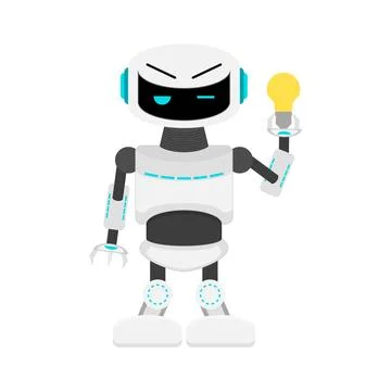 Robot with idea, light bulb, creative ai Stock Illustration