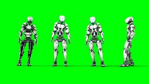 Robot is idle . Realistic motion and reflections. 4K green screen footage. Stock Footage 82697045