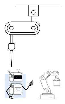 Robot illustration set with three different machines and futuristic design .. Stock Illustration