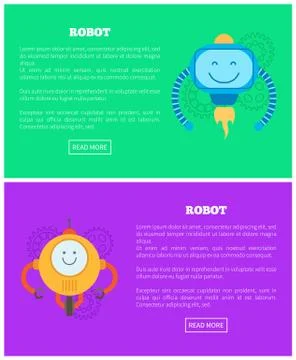 Robot Illustrations, Two Colorful Vector Banners Stock Illustration
