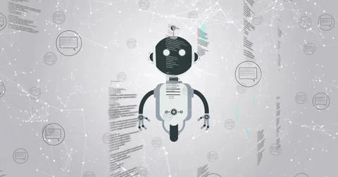 Robot image over digital data and network connections Stock Photos