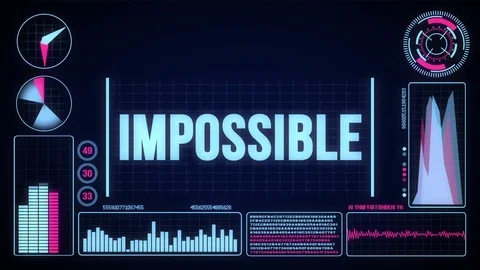 Robot includes a futuristic user interface with the word impossible Video stock 78678216