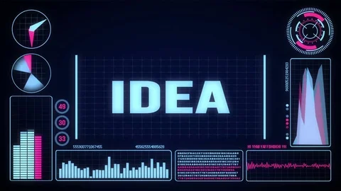 Robot includes a futuristic user interface with the word idea Video stock 78785709