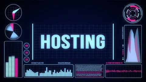 Robot includes a futuristic user interface with the word hosting Video stock 78785731