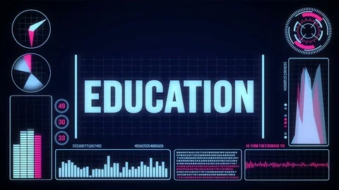 Robot includes a futuristic user interface with the word education Video stock 78785736
