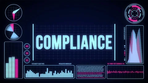 Robot includes a futuristic user interface with the word compliance Stock Footage 78785738