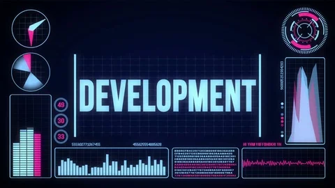 Robot includes a futuristic user interface with the word development Stock Footage 78785746